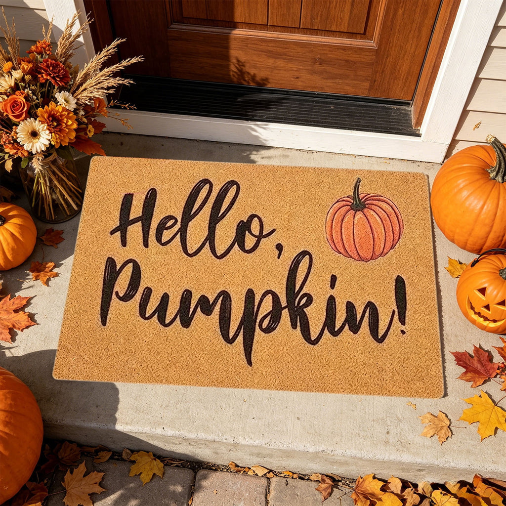 Fllostpr Halloween Pumpkin & Crow Welcome Doormat for Front Door, Non-Slip Vintage Brown Coir Floor Mat for Outdoor Porch Entryway Decor,16x24 Inch