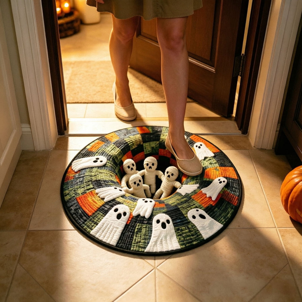 Win s Way 3D Illusion Round Halloween Rug Optical Illusion Doormat Non- Washable Entryway Decor Spooky Fall Front Door Mat for Party Decoration Available in 15.8/23.6/31.5 Inch