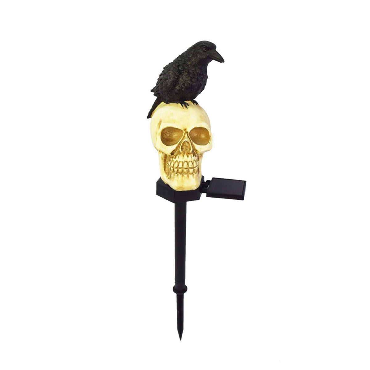 Homellea Solar Halloween Skull Raven Stake Light, 18.5 Inch Resin Skeleton Head Garden Lamp with Crow Accent for Yard, Pathway, Lawn, Planter, Graveyard Scene and Spooky Party Decor