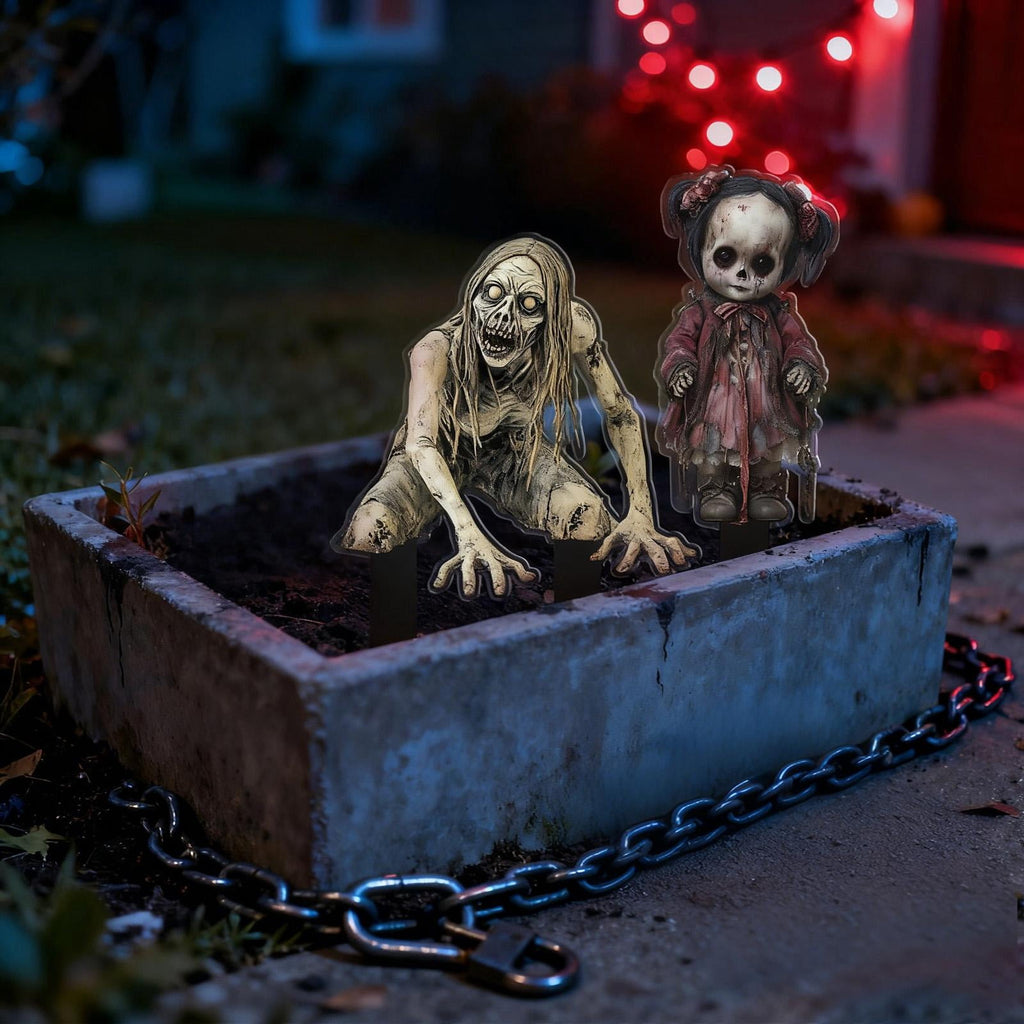 Pumpkin Head Scarecrow Zombie Halloween Decorations, Scary Outdoor Yard Lawn Graveyard Decor, Spooky Haunted House Themed 2D Yard Stake, 1 Pack