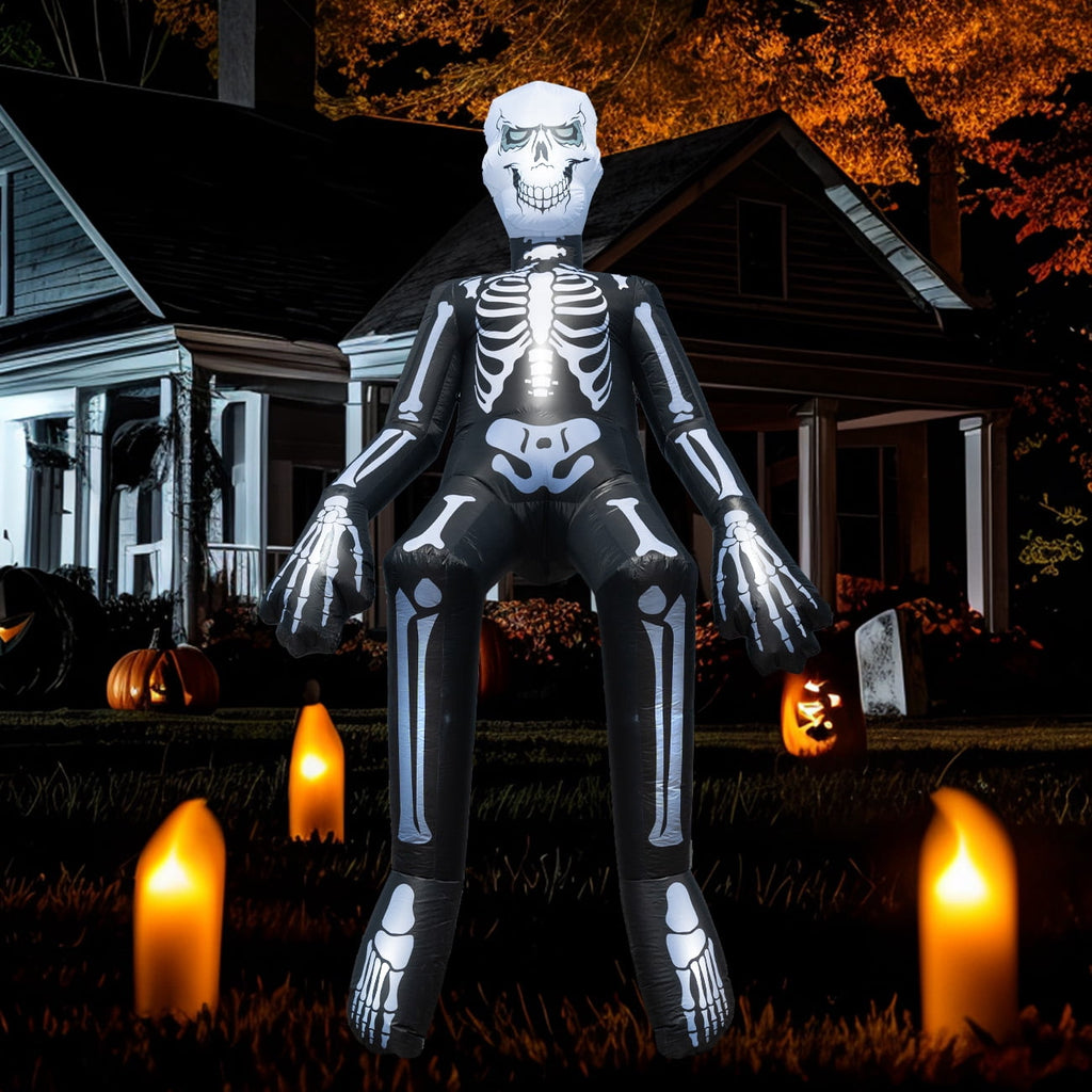 Halloween Inflatables Outdoor Decorations, 10.5ft Sitting Skeleton Halloween Outdoor Inflatables Decorations Skeleton Blow Up Built in Lights Air Pump for Halloween Party Yard Garden Party Supplies
