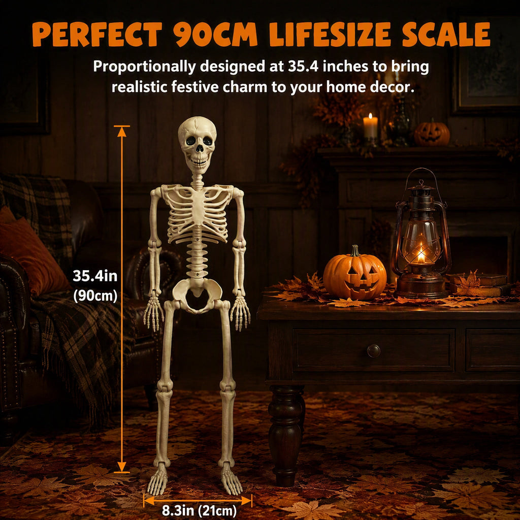 3.3 ft Halloween skeleton decoration, with movable joints, flexible skeleton for poses, scary skeleton suitable for indoor and outdoor Halloween decorations, haunted houses, courtyards, cemeteries