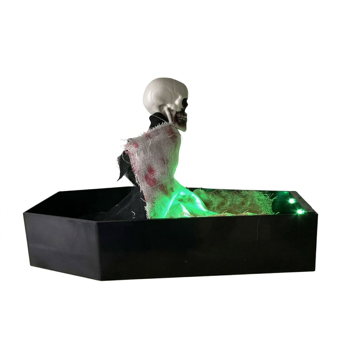 Animated Skeleton in Coffin Halloween Prop with LED Light Up Feature for Indoor and Outdoor Decorative Use
