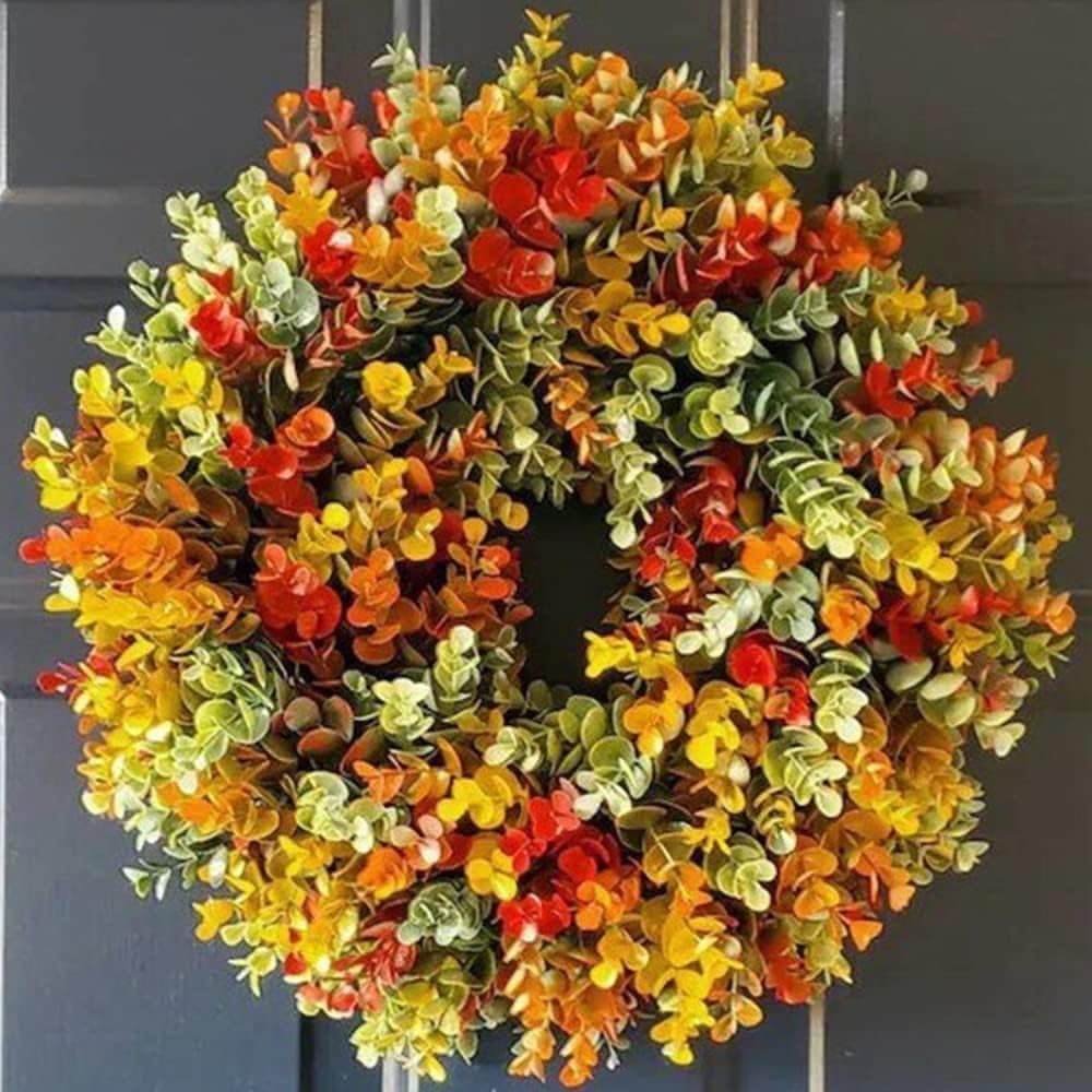 Artificial Fall Wreaths for Front Door Rustic Autumn Wreath with Pumpkin,Rose,Berry Branchesm,Mixed Leaves Thanksgiving Wreath Fall Door Wreath for Halloween Thanksgiving Indoor Outdoor Decor (B17.7)
