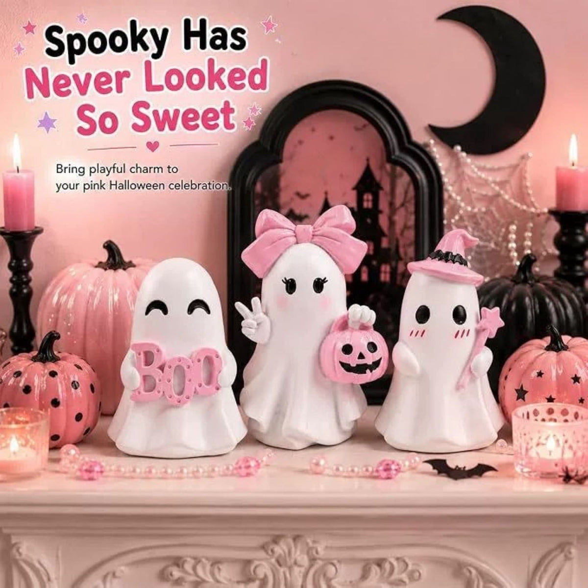 AuroraX Halloween Ghost Decor Outdoor Halloween Decoration Courtyard Tabletop Desktop Haunted Halloween Decoration for Yard Garden Pink
