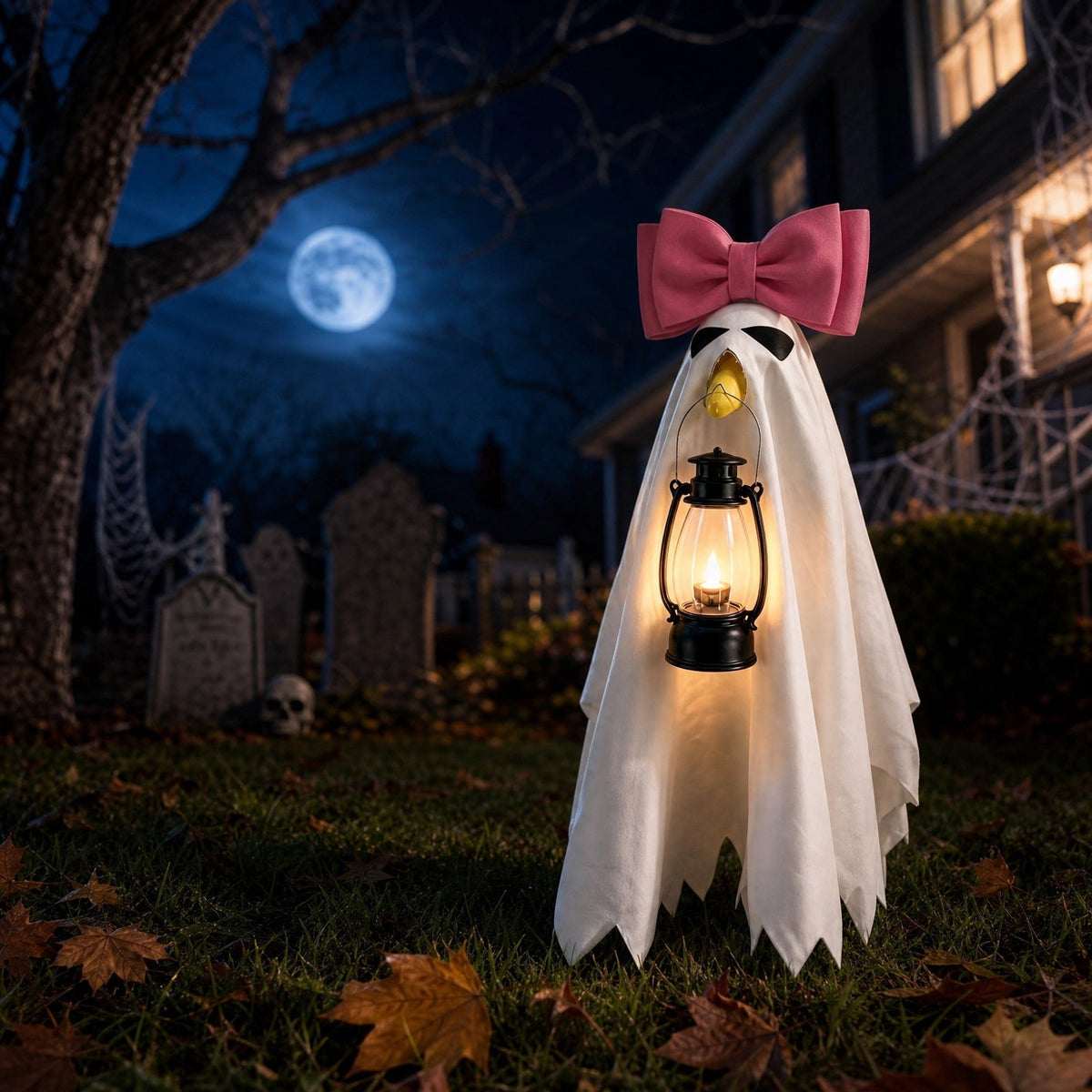 AuroraX Halloween Ghost Decor Outdoor Halloween Decoration Courtyard Tabletop Desktop Haunted Halloween Decoration for Yard Garden Pink