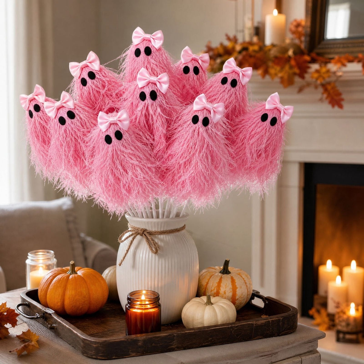 AuroraX Halloween Ghost Decor Outdoor Halloween Decoration Courtyard Tabletop Desktop Haunted Halloween Decoration for Yard Garden Pink