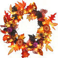 Autumn Wreaths for Front Door,18inch Artificial Fall Wreaths with Lights Pumpkin Pine Cones Berry Maple Leaves,Thanksgiving Halloween Harvest Festival Home Decoration for Indoor,Outdoor,Window,Garden