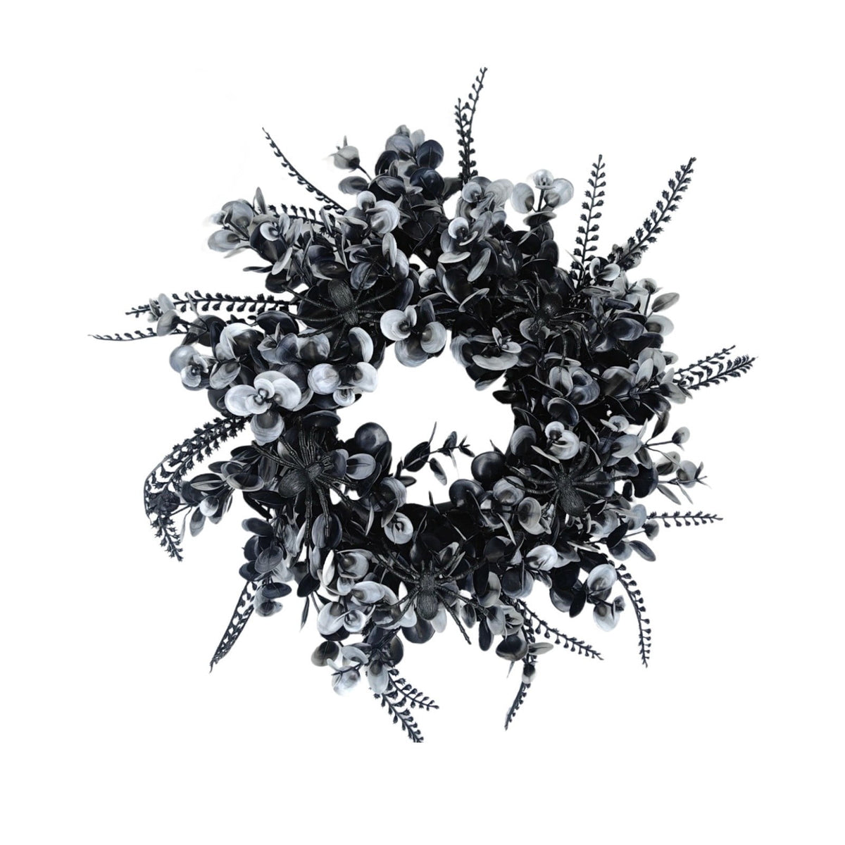 12 Inch Black Eucalyptus Halloween Wreath, Artificial Floral Door Wreath with Pumpkin Cutouts for Front Porch Indoor Door Halloween Party Gothic Home Decor
