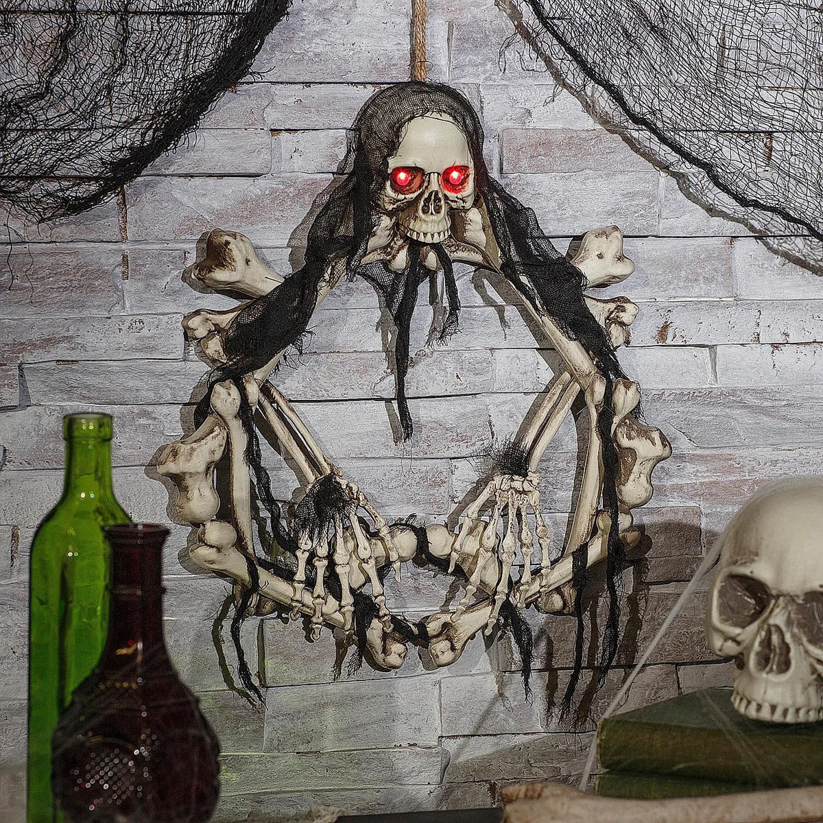 Bone Wreath Light-Up Halloween Decoration 16.5"