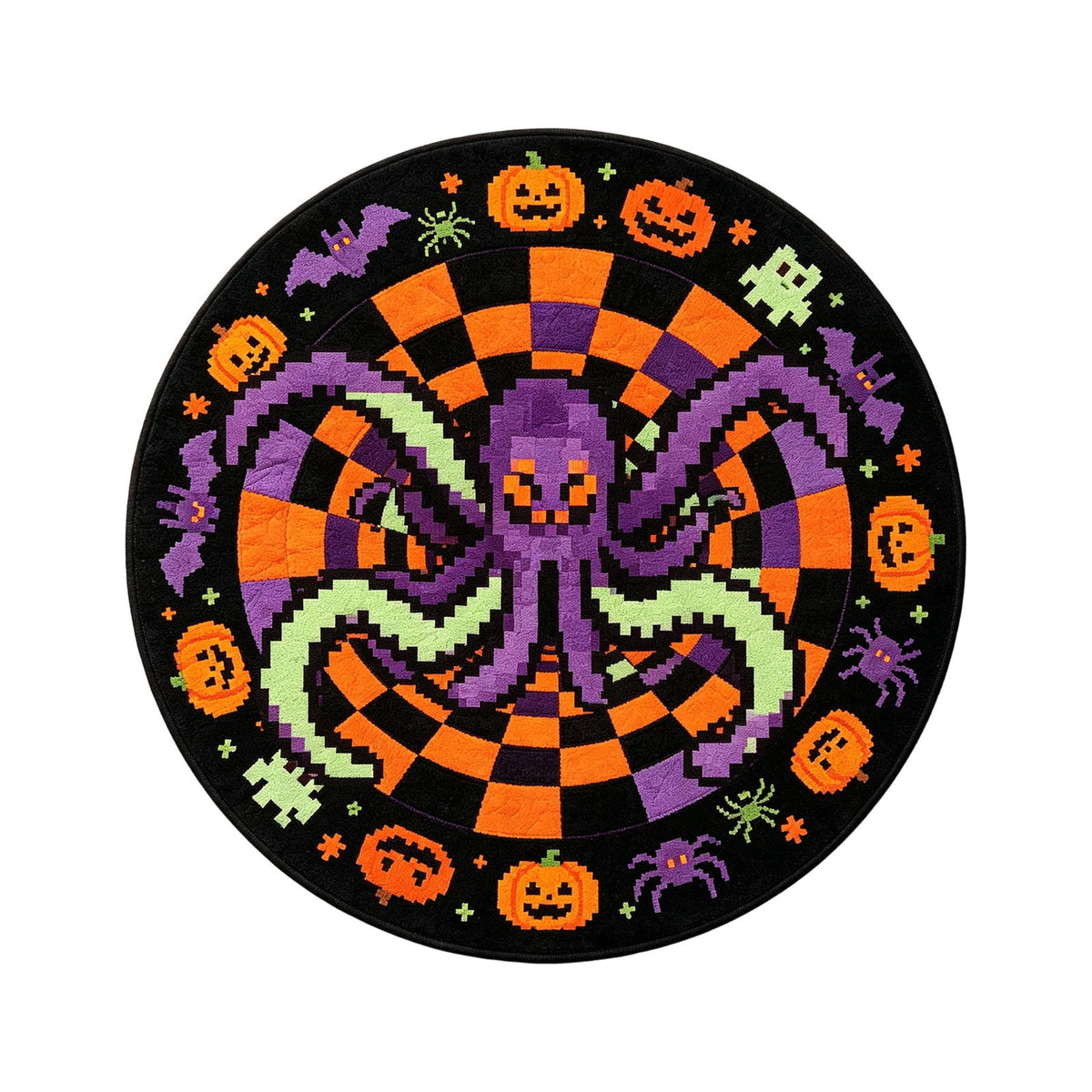 Candy Corn Octopus Abyss Quilted Round Mat, 3D Halloween Optical Illusion Rug, Optical Illusion with Depth Pattern, Non- Soft Fabric (15.7in)
