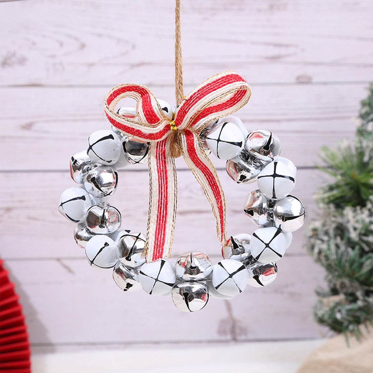 Christmas Bell Wreath Xmas Bell Garland with Bow Front Door Wreath Festival Hanging Ornament for Party Table Fireplaces Porch Walls New Years Halloween Home Decor