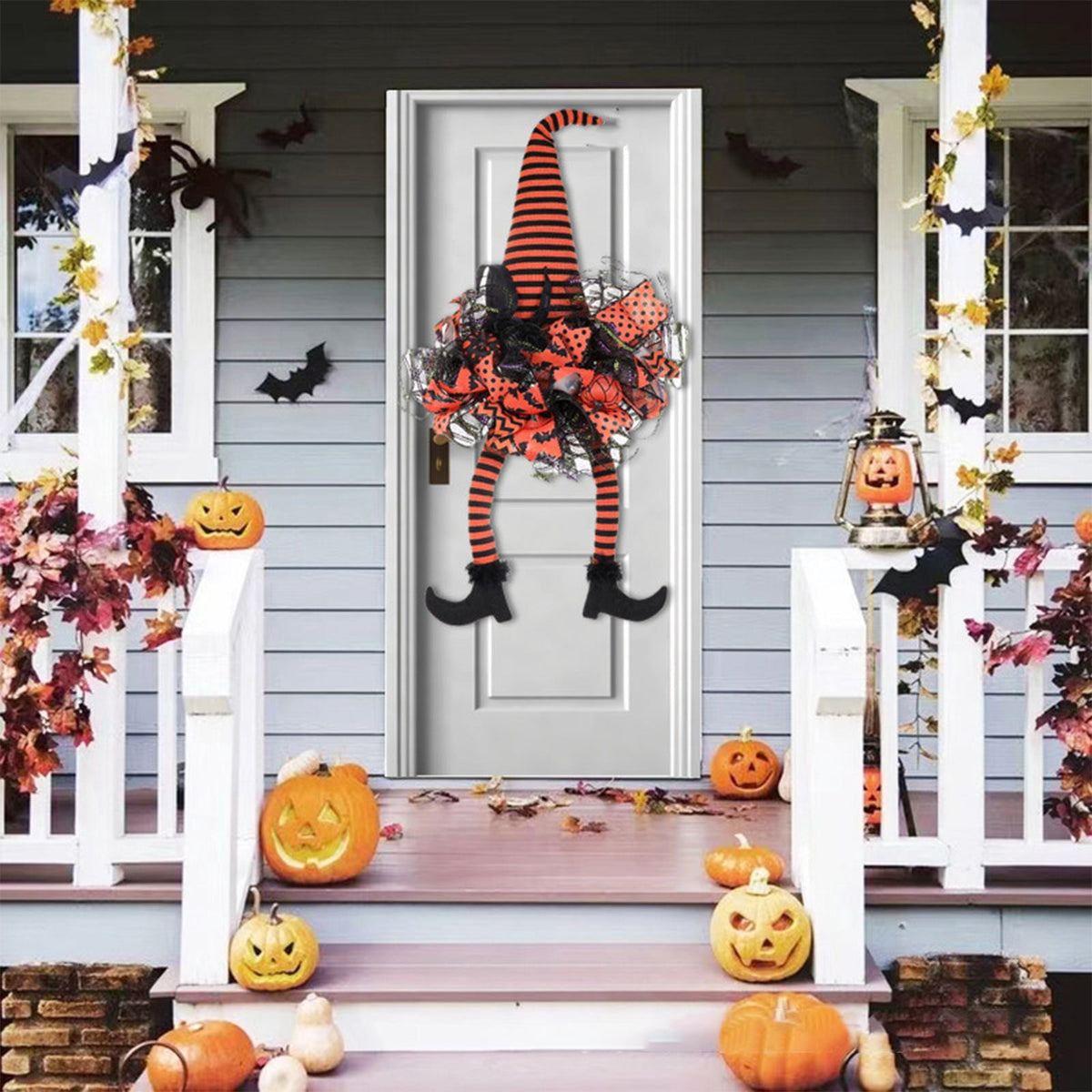 Classic Spooky Halloween Lighted Front Door Wreath Decor, Outdoor Front Door Porch Wall Hanging Spooky Festive Scene Setup, Tear Proof Weatherproof Craftsmanship Display For Holiday Party Guests