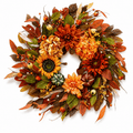 Clearance Fall Sunflower Pumpkin Wreath, 17.72 Inch Artificial Autumn Berry Door Wreath, Thanksgiving Halloween Hanging Decor for Front Porch Wall Door