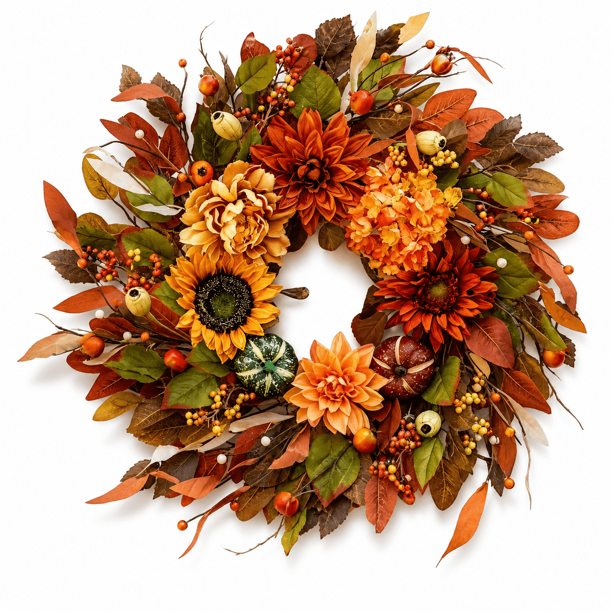 Clearance Fall Sunflower Pumpkin Wreath, 17.72 Inch Artificial Autumn Berry Door Wreath, Thanksgiving Halloween Hanging Decor for Front Porch Wall Door