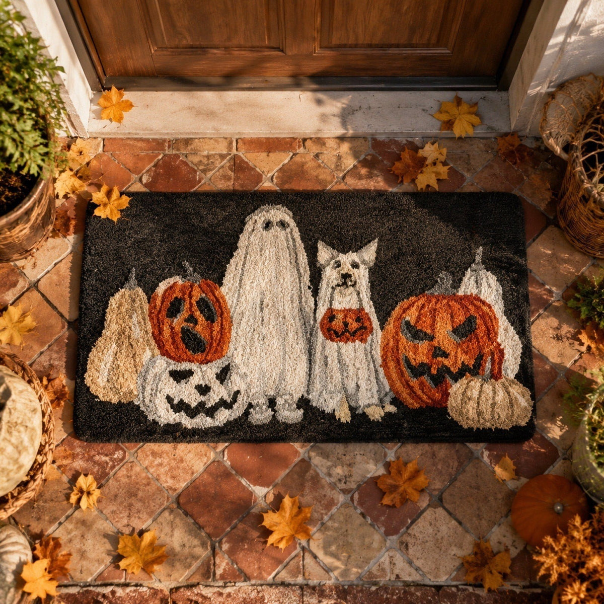 Clearance Hotyverty Halloween Door Mat Quick Drying Oil Proof Dirt Trapping Machine Washable Ghost 15.75x1.97 in Indoor Front Entryway Porch Floor Decor, Halloween Gift for Family Holiday Lovers