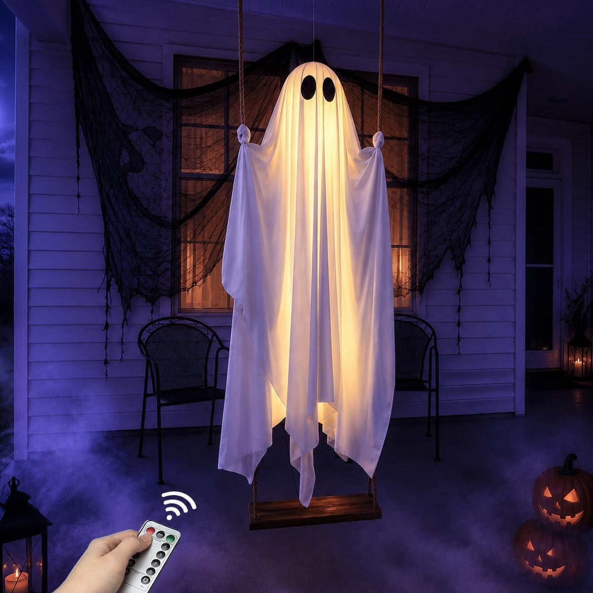 Gifts Under $20 Ghost Campfire Night Light, Flickering Flame Nightlight, Halloween 3D Cute Spooky Marshmallow Ghost Decoration for Bedroom, Spooky Season Home Halloween Decor for Ki*ds Adults