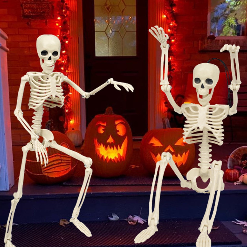 Coollooc Skeleton Halloween Decorations, 1.3Ft Realistic Full Body Movable Posable Joints Skeleton, Plastic Skeleton Decors for Halloween Party Haunted House Yard Supplies(A)