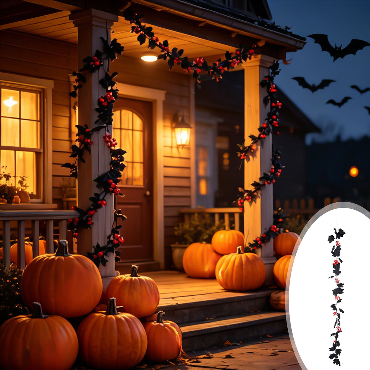 CuiLiyq Halloween Tinsel Garland, 78.7 Inch Black Purple Silver Foil with Bats and Ghosts, Party Decor for Mantel, Staircase, Doorway