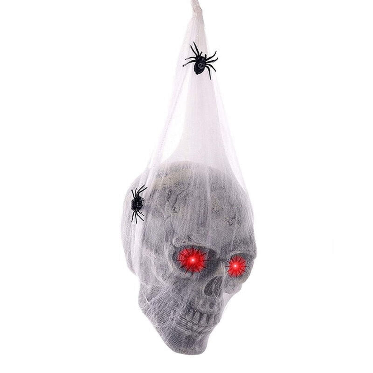 Cuteam Halloween Skull Decor Spooky Voice Activated Skeleton Skull Ornament with LED Red Eyes & Spider Haunted House Decorative Props Halloween Party Decoration for Indoor Outdoor