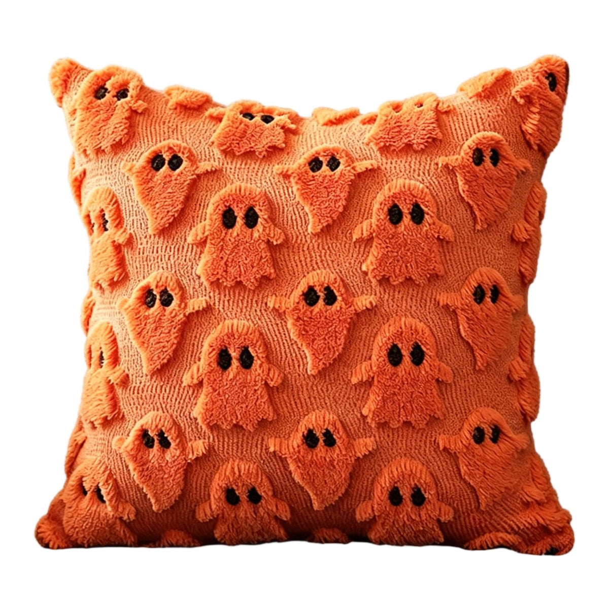Decorative Pillow Orange Ghost Plush Throw Pillow Cover 18X18 Inch Halloween Home Decor for Couch Bedroom Holiday Decor