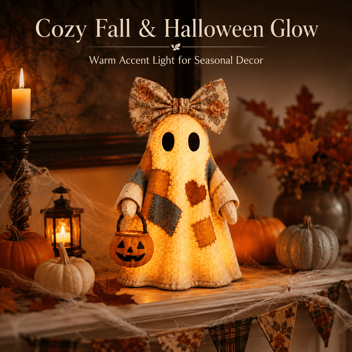 Diceymbol 11.81 Inch Halloween Ghost Night Light, Witch Hat Ghost Lamp with Jack O Lantern, Halloween Decorations Indoor for Table Mantel Party Decor
