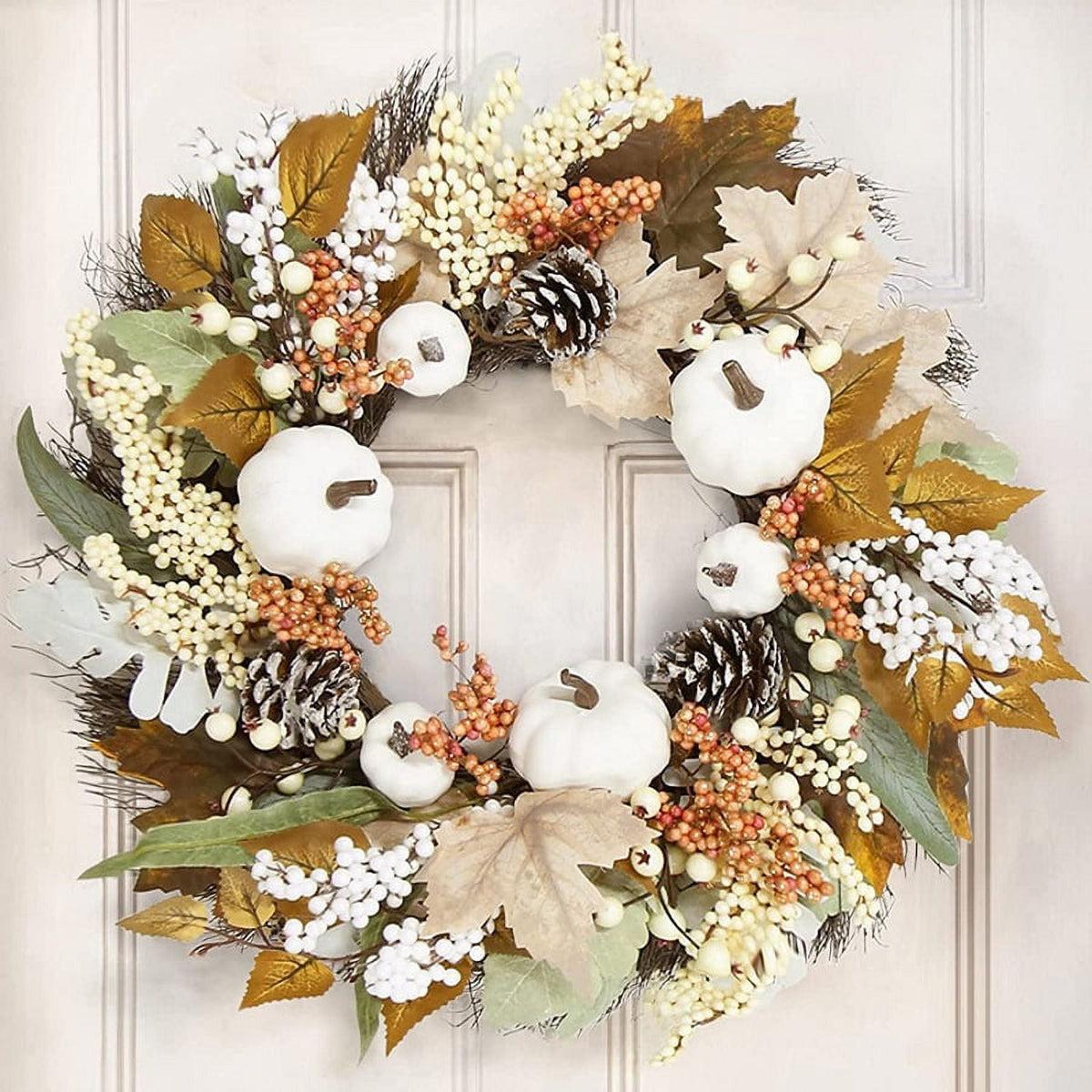 Fall Decor - Fall Wreaths for Front Door - 20 Inch Autumn Maples Leaf Pumpkin Pine Cone Berry Wreath - Fall Decorations for Thanksgiving Halloween Farmhouse Harvest Home Outdoor Indoor Window Wall