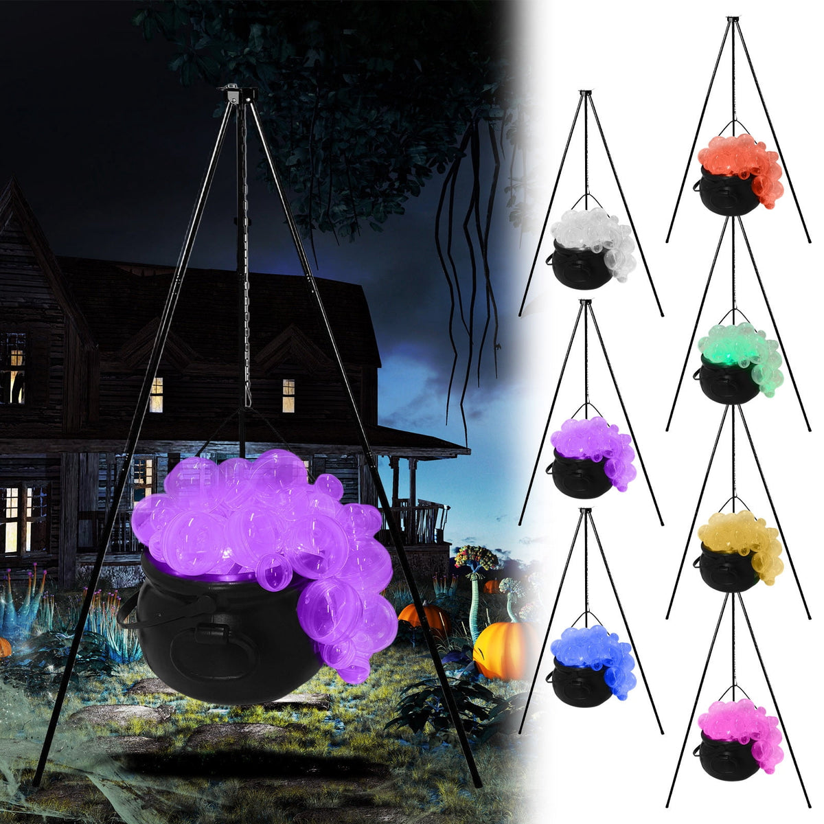 Muecwrye Halloween Decorations Outdoor, Halloween Clearance! Halloween Witches Cauldron on Tripod with Lights, DIY Bubbling Cauldron Set Decor for Home Porch Outside, Halloween Party Supplies