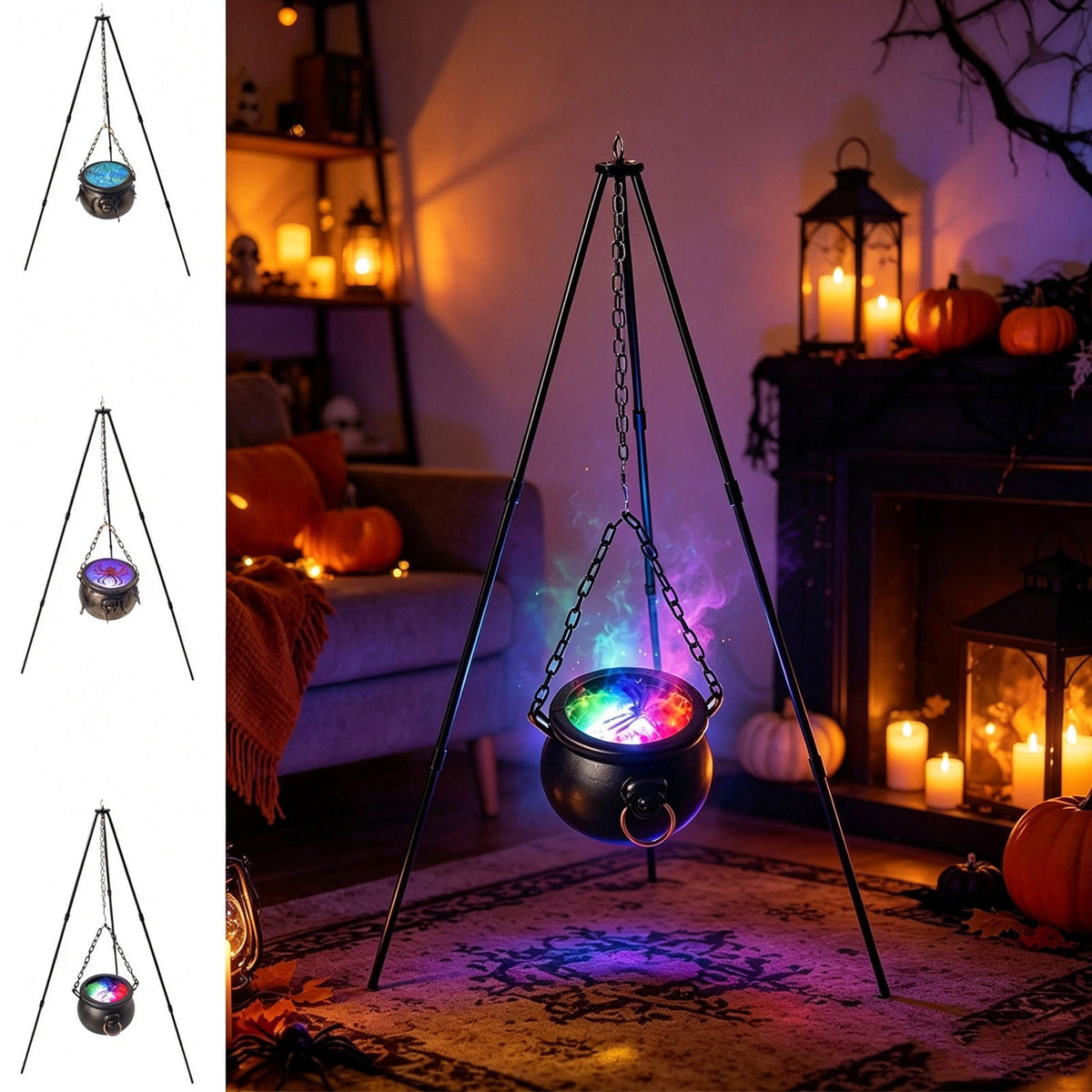 Muecwrye Halloween Decorations Outdoor, Halloween Clearance! Halloween Witches Cauldron on Tripod with Lights, DIY Bubbling Cauldron Set Decor for Home Porch Outside, Halloween Party Supplies