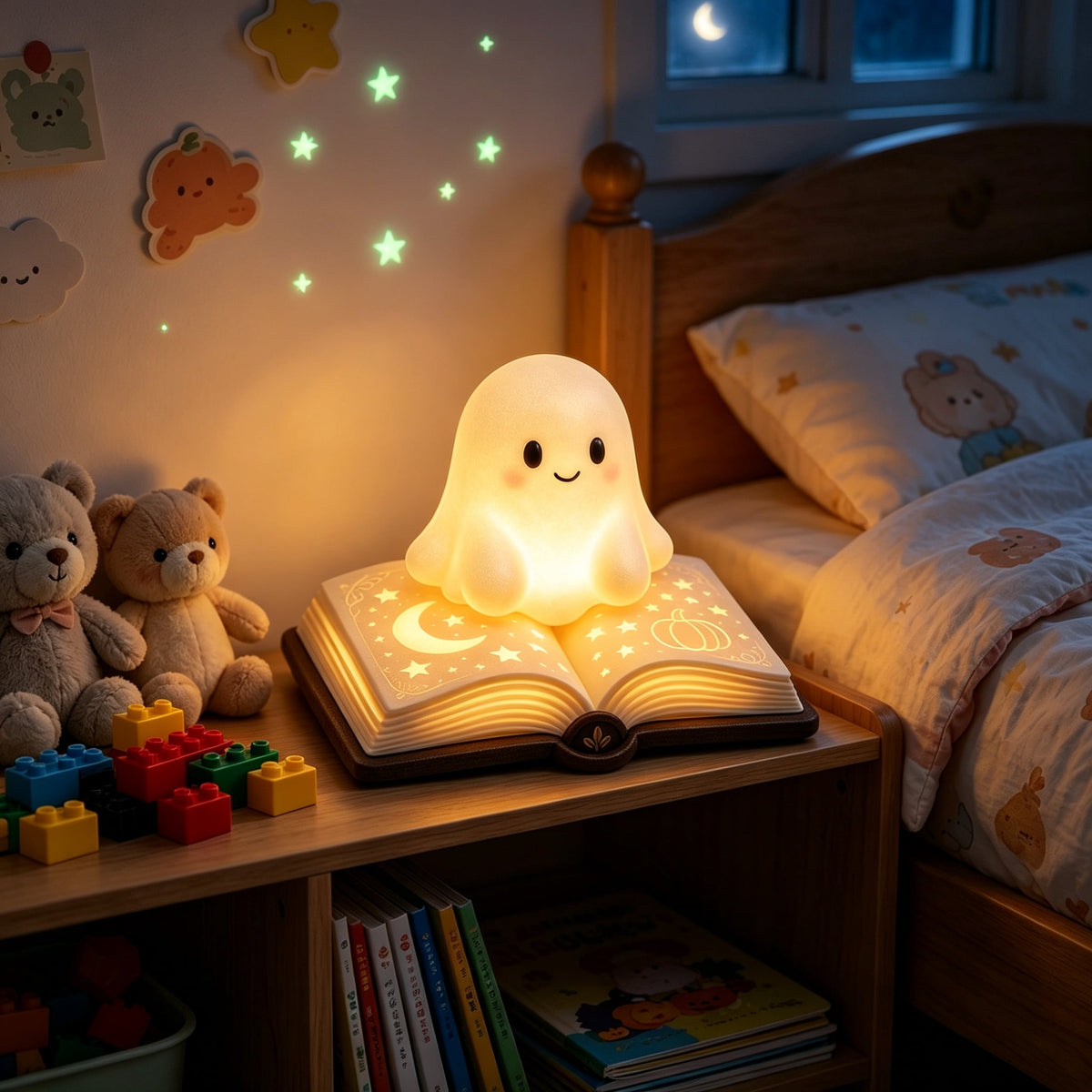 Gifts Under $20 Ghost Campfire Night Light, Flickering Flame Nightlight, Halloween 3D Cute Spooky Marshmallow Ghost Decoration for Bedroom, Spooky Season Home Halloween Decor for Ki*ds Adults