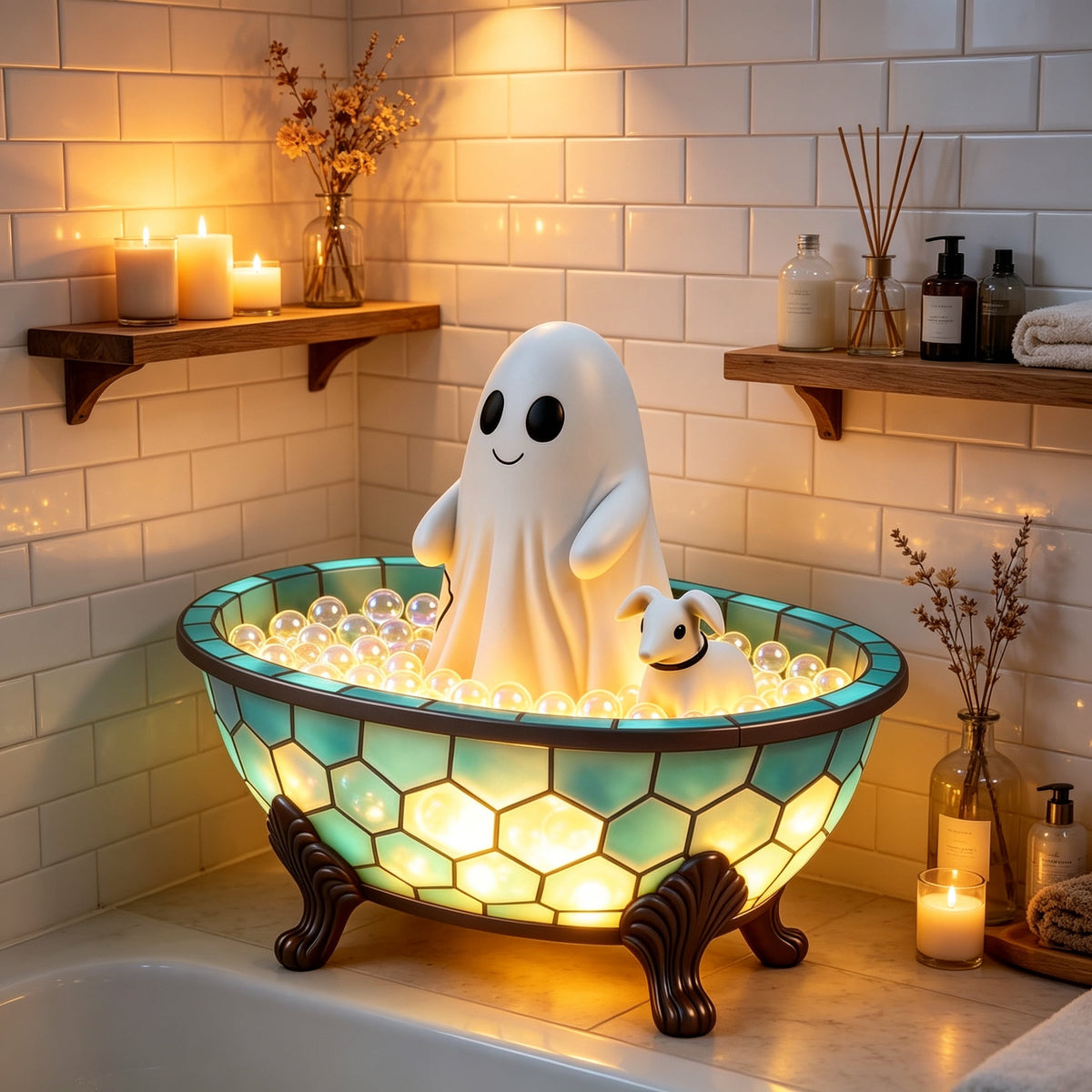 Gifts Under $20 Ghost Campfire Night Light, Flickering Flame Nightlight, Halloween 3D Cute Spooky Marshmallow Ghost Decoration for Bedroom, Spooky Season Home Halloween Decor for Ki*ds Adults