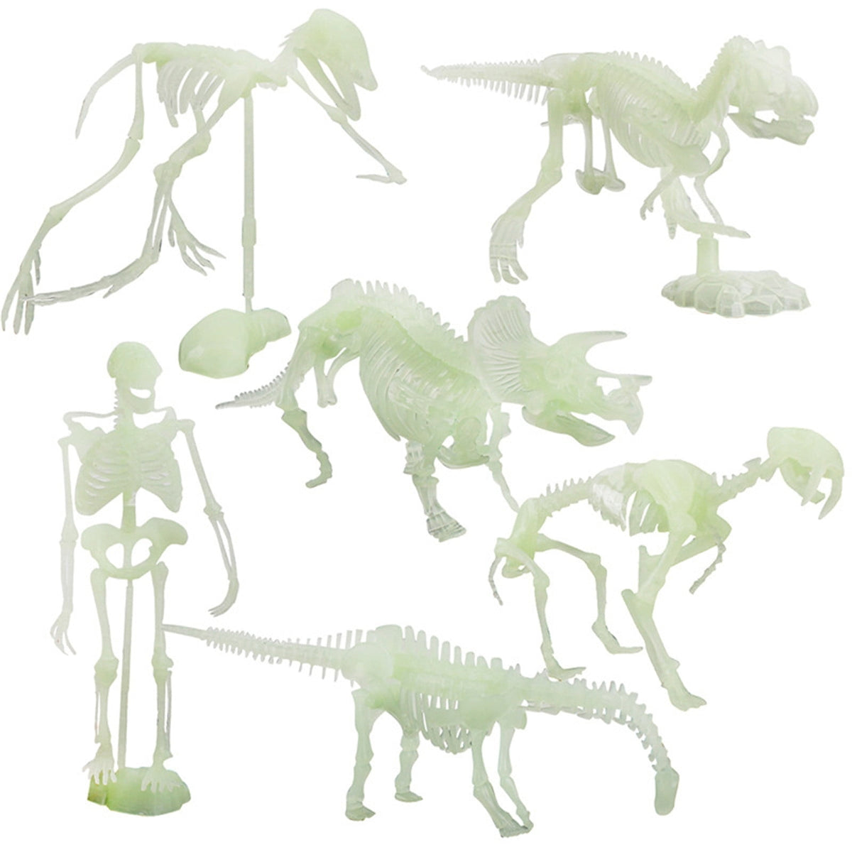 Gqtwoy 6Pcs Noctilucent Dinosaur Human Skeleton Model, Glow-in-the-Dark Skull Toy for Halloween Party, Spooky Bones Decor for Home & Office, Ideal for Haunted House & Holiday Decorations