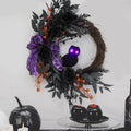 HELLONE Halloween Wreath with Lights, 20 Inch Front Door Halloween Wreath Decorations with Owl, Black Leaves, Roses, Bows for Halloween Home Porch Decor Indoor Outdoor