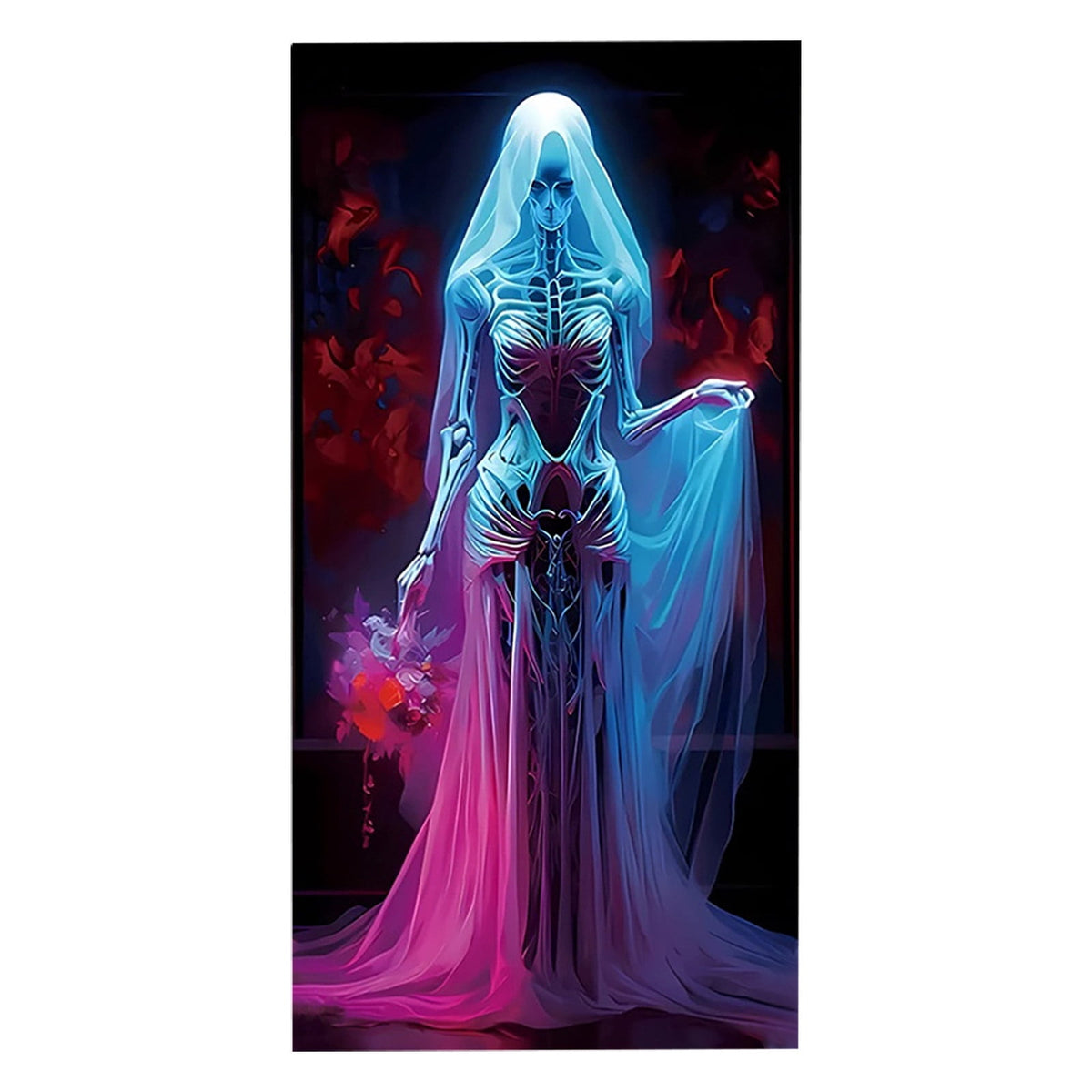 Taicans Spooky Skeleton Bride Halloween Door Cover Decor,Scary Halloween Front Door Banner Covering Decorations,Horror maze Decor,Halloween Decorations for Front Door,Haunted Mansion Decor,71x35in