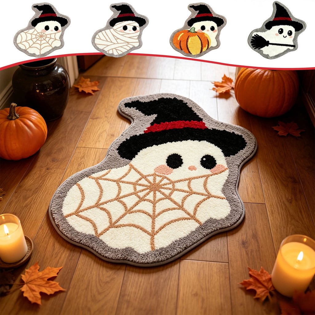 Halloween Bath Mat Ghost Multicolor Irregular Mat 27.56x17.72in Polyester Skidproof & Absorbent for Bathroom Entryway Living Room Halloween Door Mat by MPOISVA