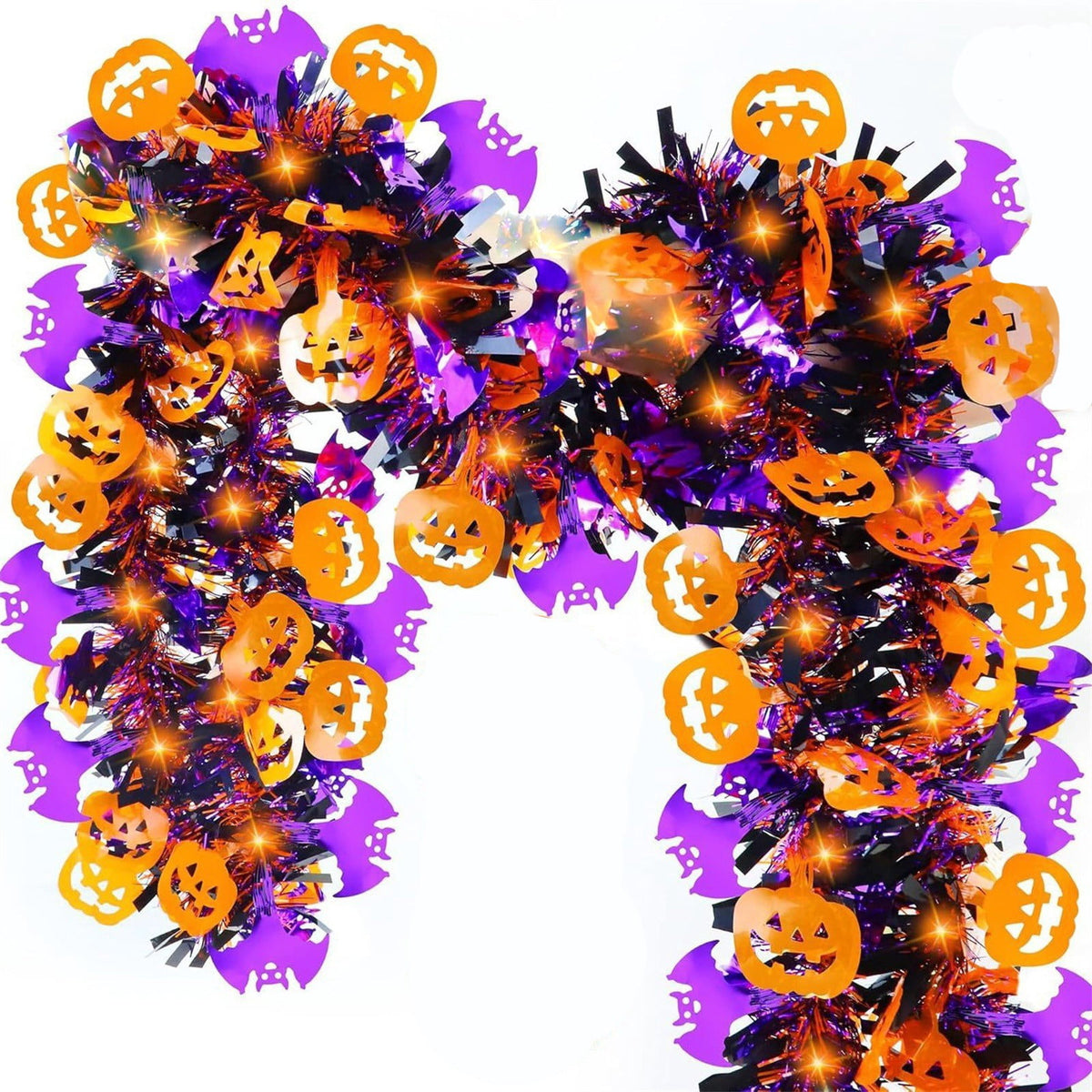 Halloween Artificial Maple Leaf Pumpkin Vine with LED Lights 67-71 Inch Lighted Fall Foliage Garland for Home Halloween Holiday Party Decor