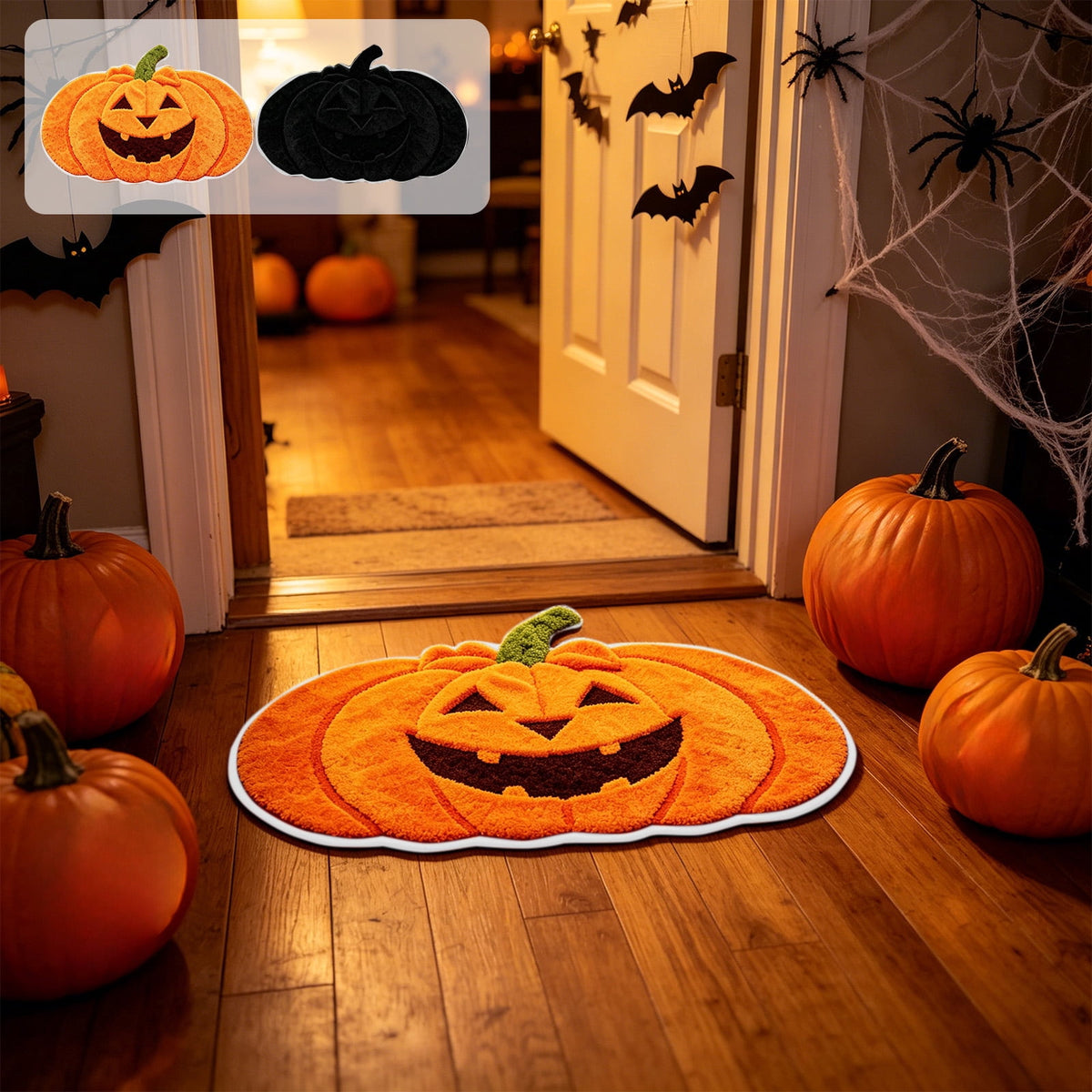 Halloween Door Mat Pumpkin Shaped Non-Absorbent Skidproof Mat 15.75x23.62in Polyester Skidproof & Weather Resistant for Front Door Porch Indoor Outdoor Halloween Door Mat by MPOISVA