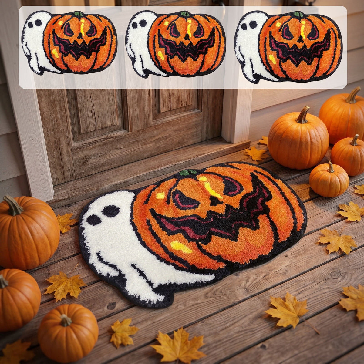 Halloween Door Mat Pumpkin Shaped Non-Absorbent Skidproof Mat 15.75x23.62in Polyester Skidproof & Weather Resistant for Front Door Porch Indoor Outdoor Halloween Door Mat by MPOISVA