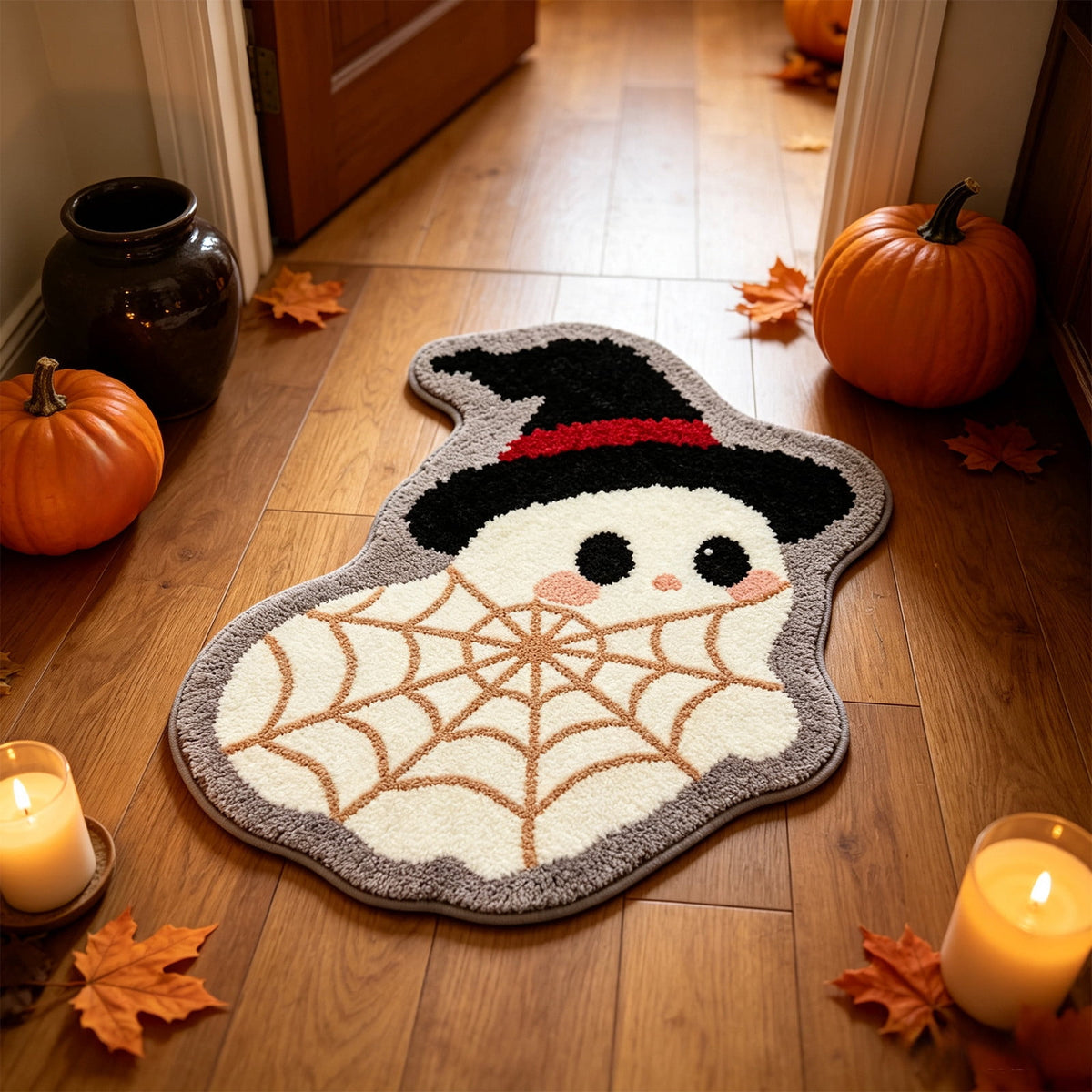 Halloween Ghost Door Mat, Cute Welcome Mat for Front Door Porch Entryway Haunted Outdoor Decor Spooky Decorative Entrance Doormat Non Slip Halloween Rug, 16" x 24"