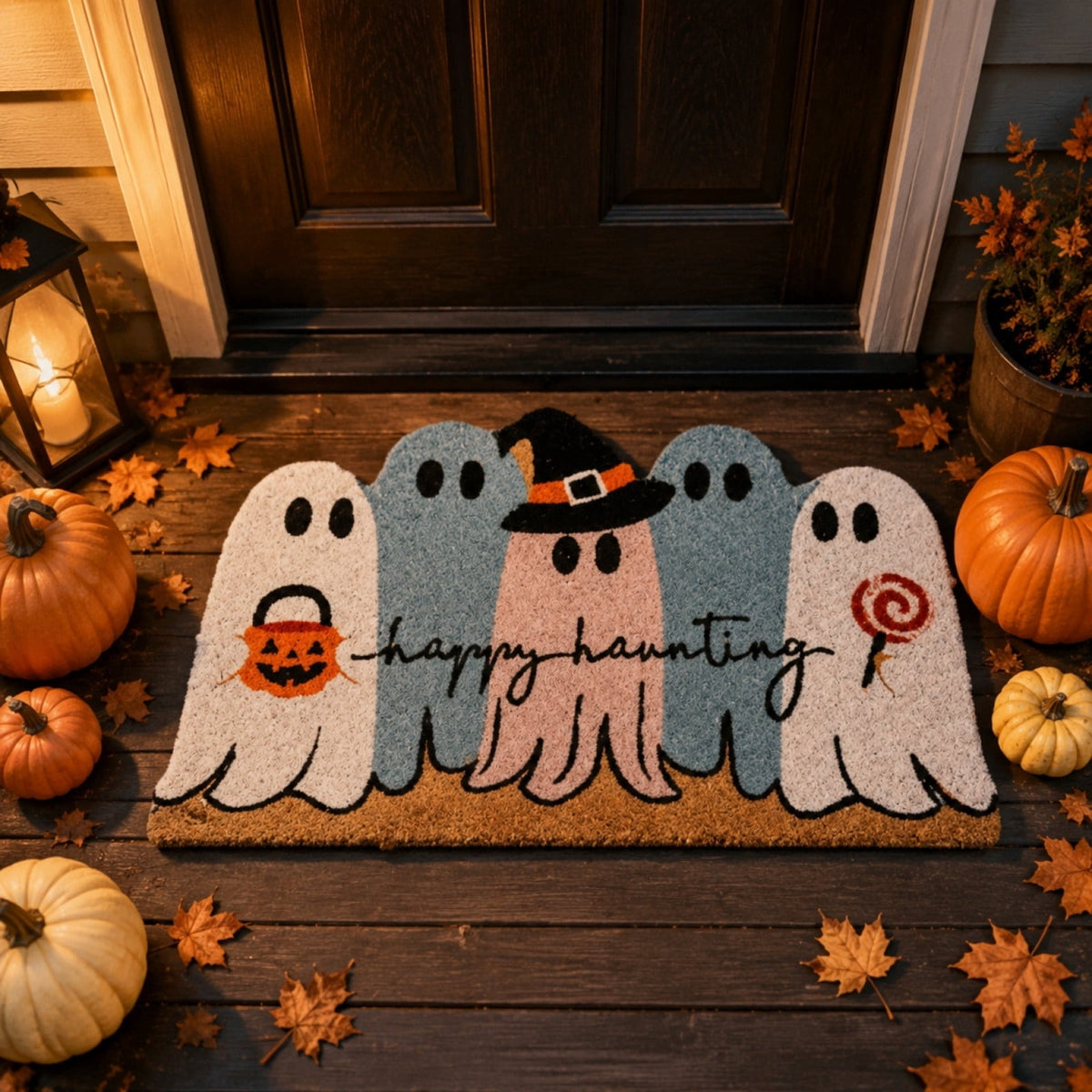 Halloween Ghost Welcome Doormat Outdoor Ghost Coir Door Mat Cute Outdoor Indoor Entrance Door Mat Non Slip Rubber Backing for Halloween Front Porch Entryway Decor