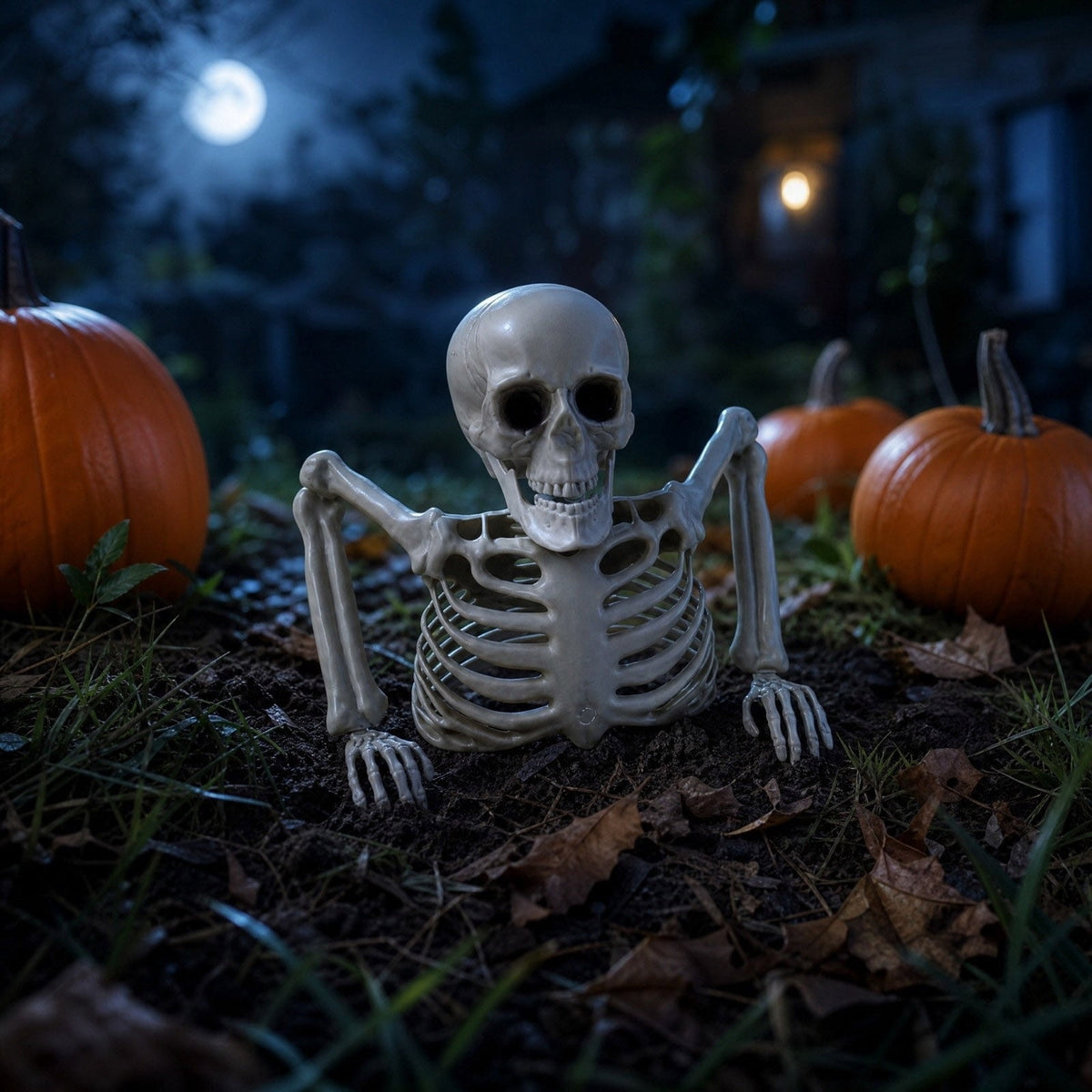 Halloween Ground Breaker Plastic Half Body Skeleton Decor Outdoor Yard Lawn, 8.66 × 9.45 in