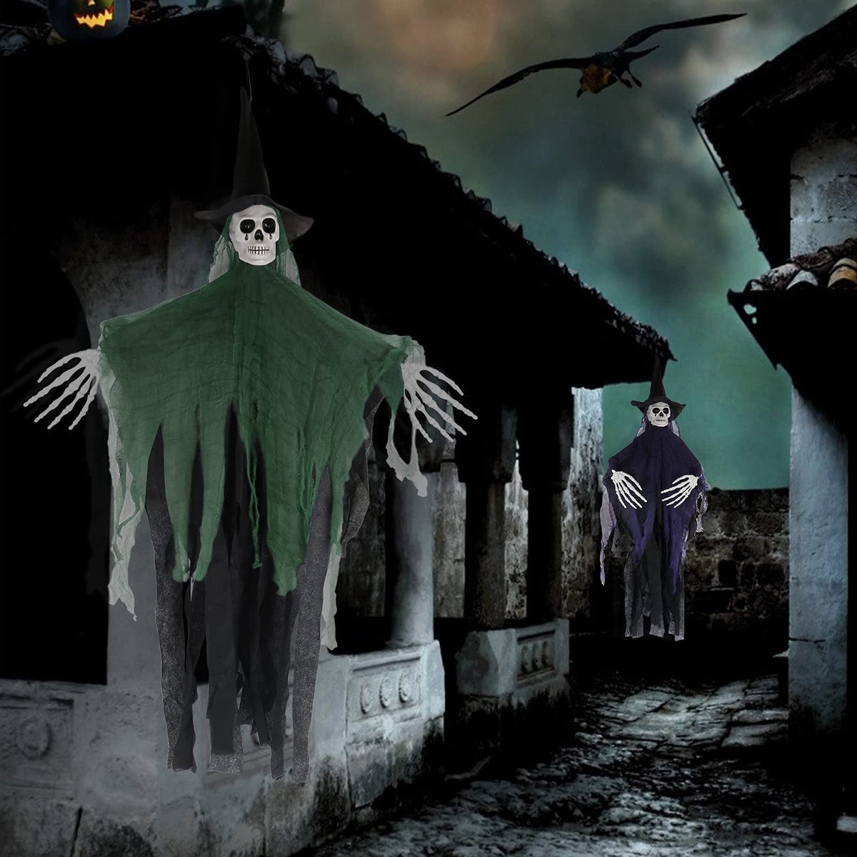 Halloween Hanging Ghost, 32 x 40 Inch Niyattn Hanging Halloween Skeleton Ghosts Decorations, Grim Reapers for Best Halloween Outdoor Decorations, Green