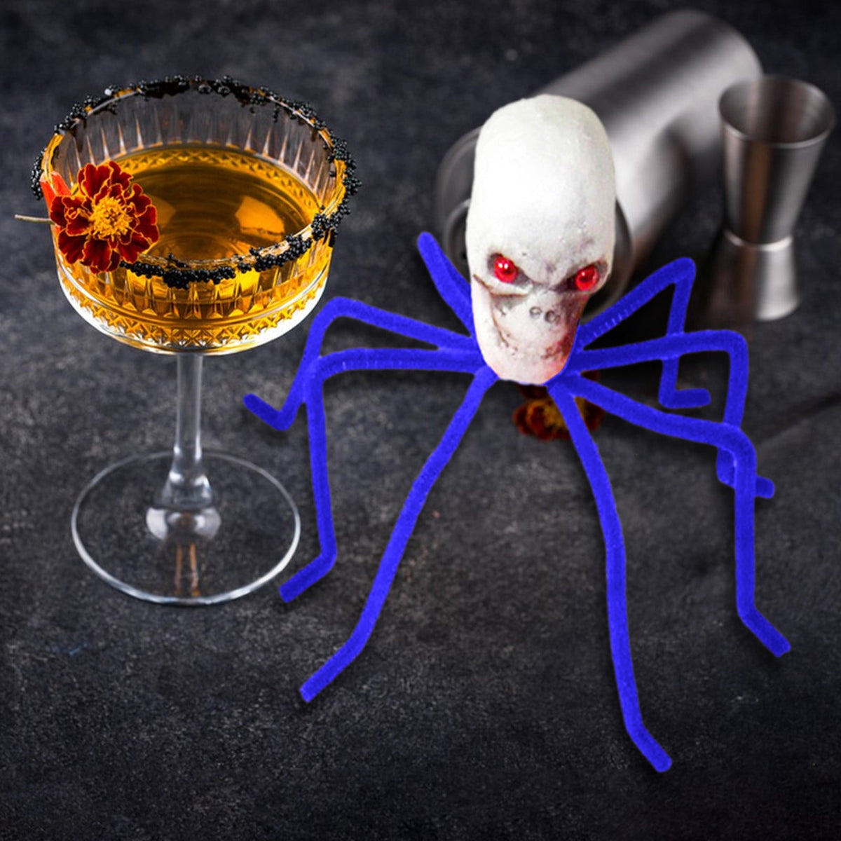 Halloween Skull Head Spider Decoration 11.81inch Creepy Skeleton Spider Decoration with Crossed Bones ABS Plastic Indoor Outdoor Party Layout Supply for Spooky Scene Decor