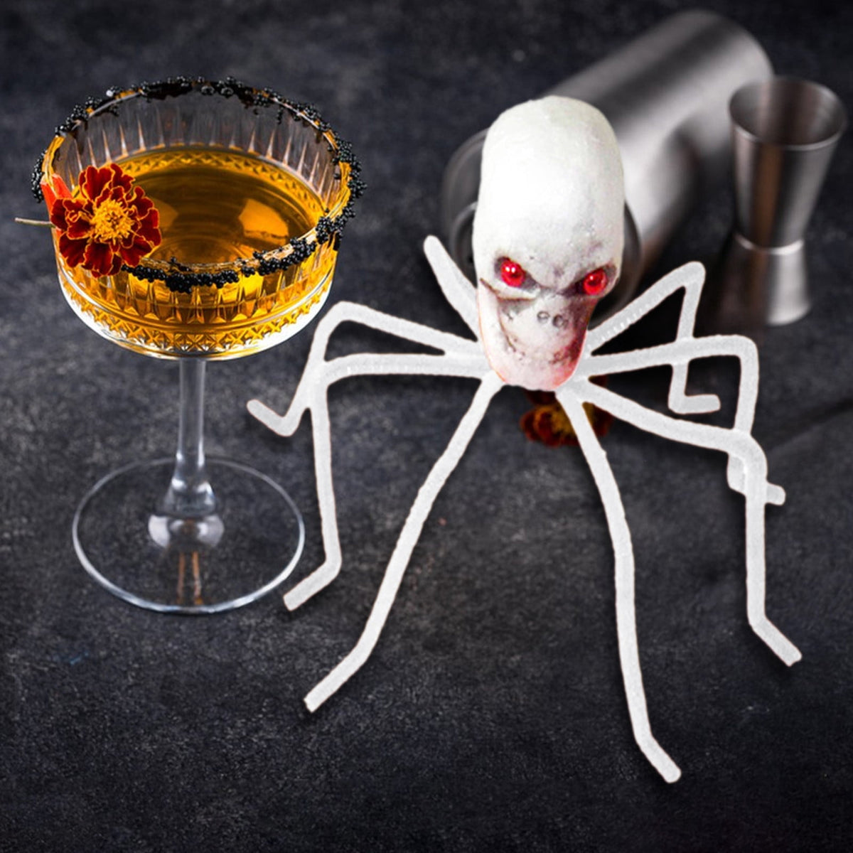 Halloween Skull Head Spider Decoration 11.81inch Creepy Skeleton Spider Decoration with Crossed Bones ABS Plastic Indoor Outdoor Party Layout Supply for Spooky Scene Decor
