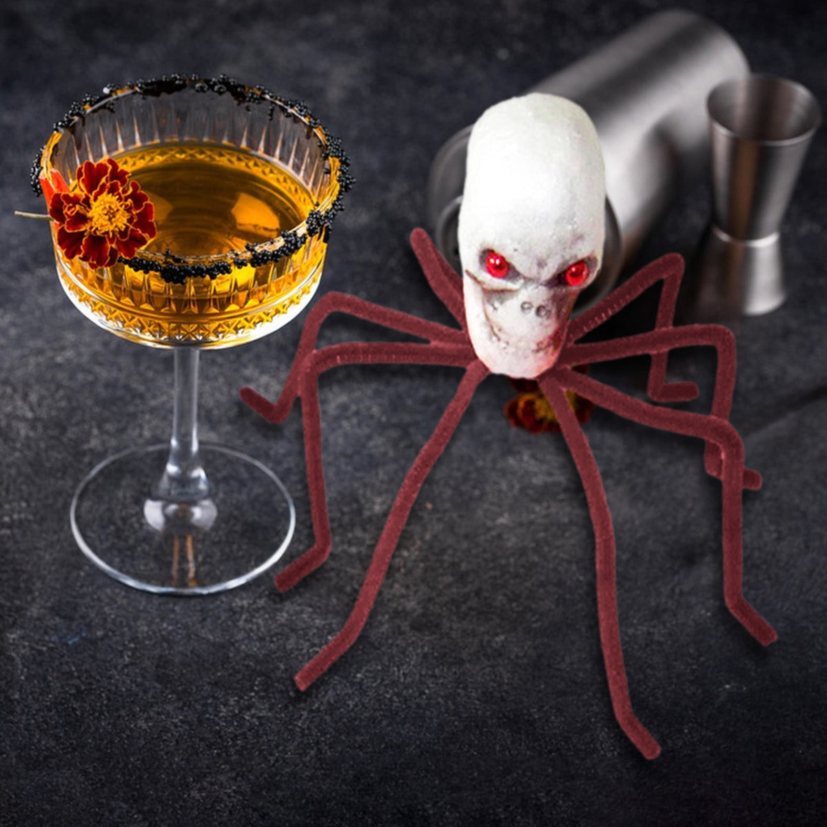 Halloween Skull Head Spider Decoration 11.81inch Creepy Skeleton Spider Decoration with Crossed Bones ABS Plastic Indoor Outdoor Party Layout Supply for Spooky Scene Decor