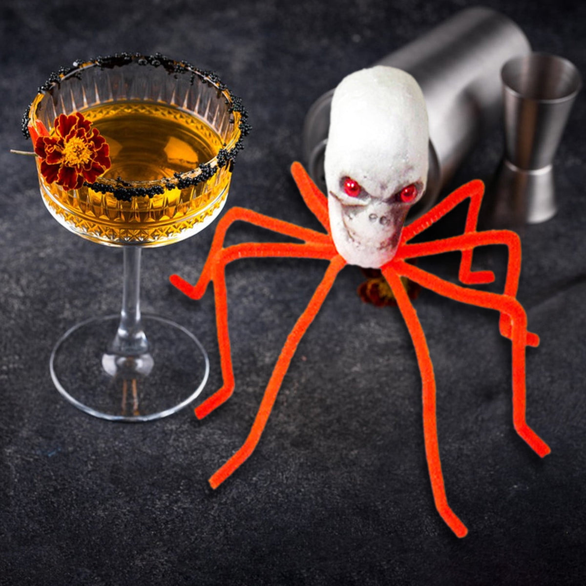 Halloween Skull Head Spider Decoration 11.81inch Creepy Skeleton Spider Decoration with Crossed Bones ABS Plastic Indoor Outdoor Party Layout Supply for Spooky Scene Decor