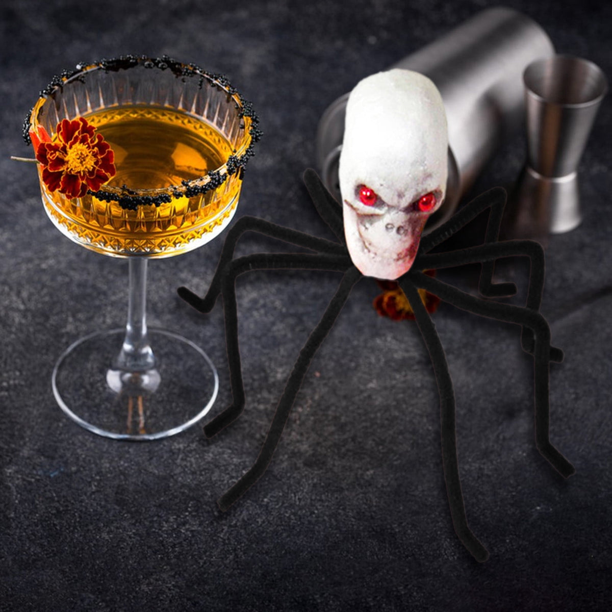 Halloween Skull Head Spider Decoration 11.81inch Creepy Skeleton Spider Decoration with Crossed Bones ABS Plastic Indoor Outdoor Party Layout Supply for Spooky Scene Decor
