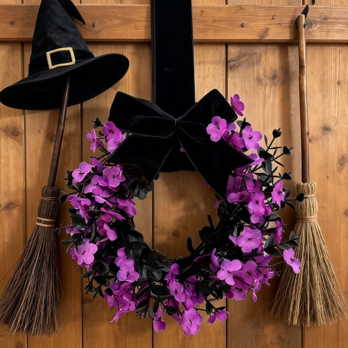 Halloween Star Shaped Bow Wreath for Window Door Display, Autumn Festival Artificial Wreath Decor