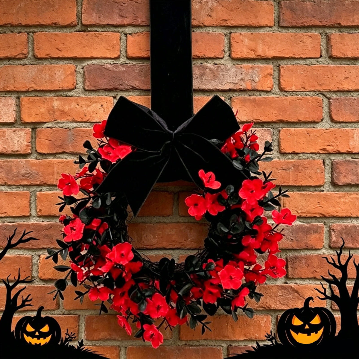 Halloween Star Shaped Bow Wreath for Window Door Display, Autumn Festival Artificial Wreath Decor