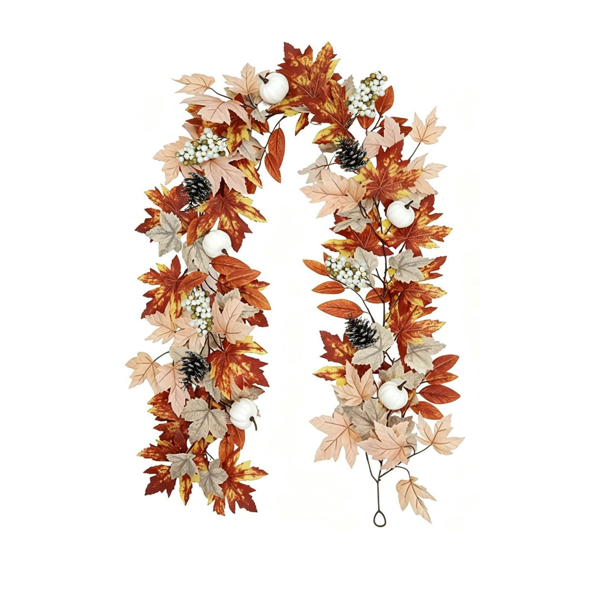 Halloween Artificial Maple Leaf Pumpkin Vine with LED Lights 67-71 Inch Lighted Fall Foliage Garland for Home Halloween Holiday Party Decor